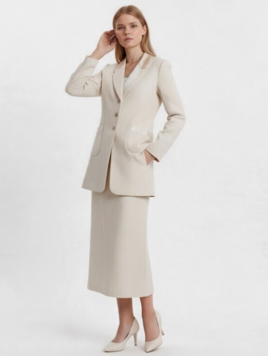 Design Todays Dresses & Skirts - DESIGN TODAYS! RICH CREAM CRINKLE FINISH 3PC VEST, SKIRT & JACKET SUIT SET! SZ M